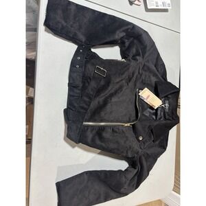Dokotoo Corduroy Crop Jacket‎ With Belt Black Medium NWT